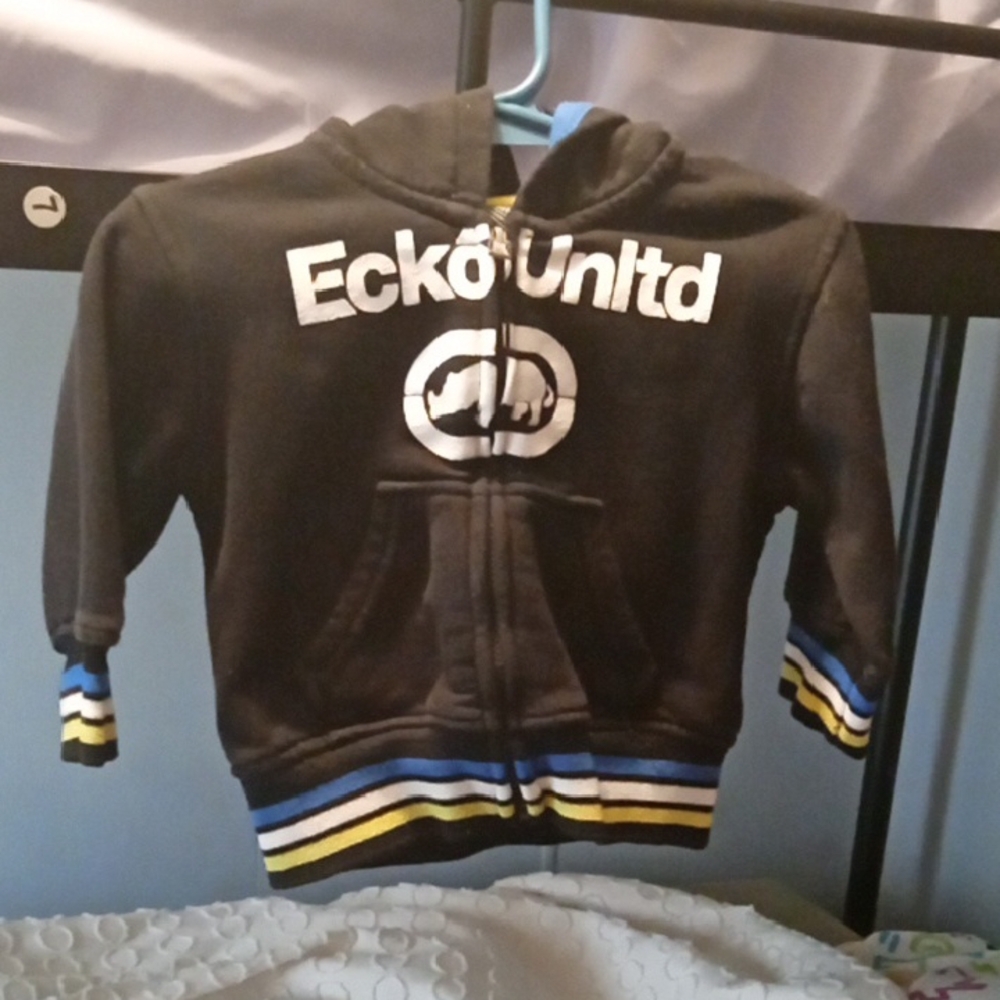 Ecko Unlimited Black and Blue Sweatshirt with Varsity Style